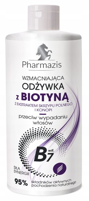 Wzmacniająca odżywka do włosów z biotyną i z ekstraktem skrzypu polnego.